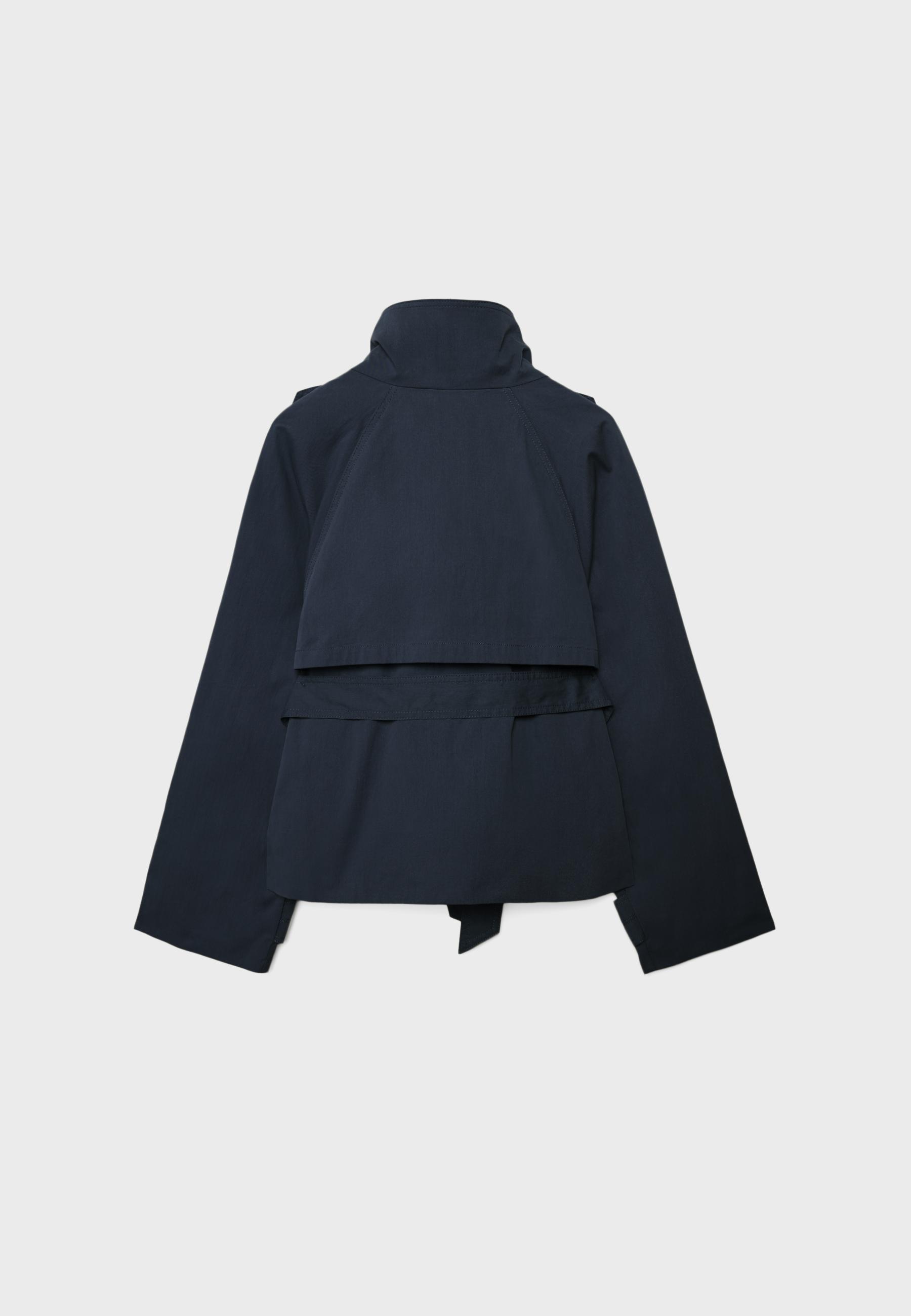 High neck belted trench coat — Dark blue