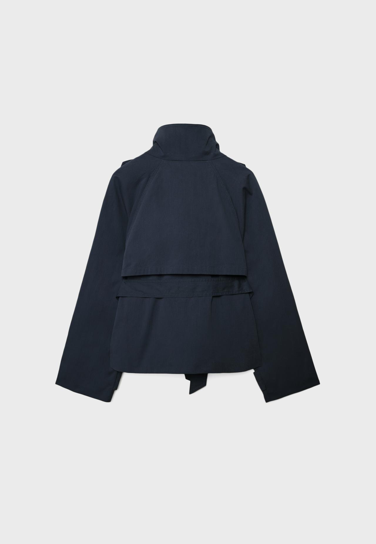 High neck trench coat with belt — Dark blue