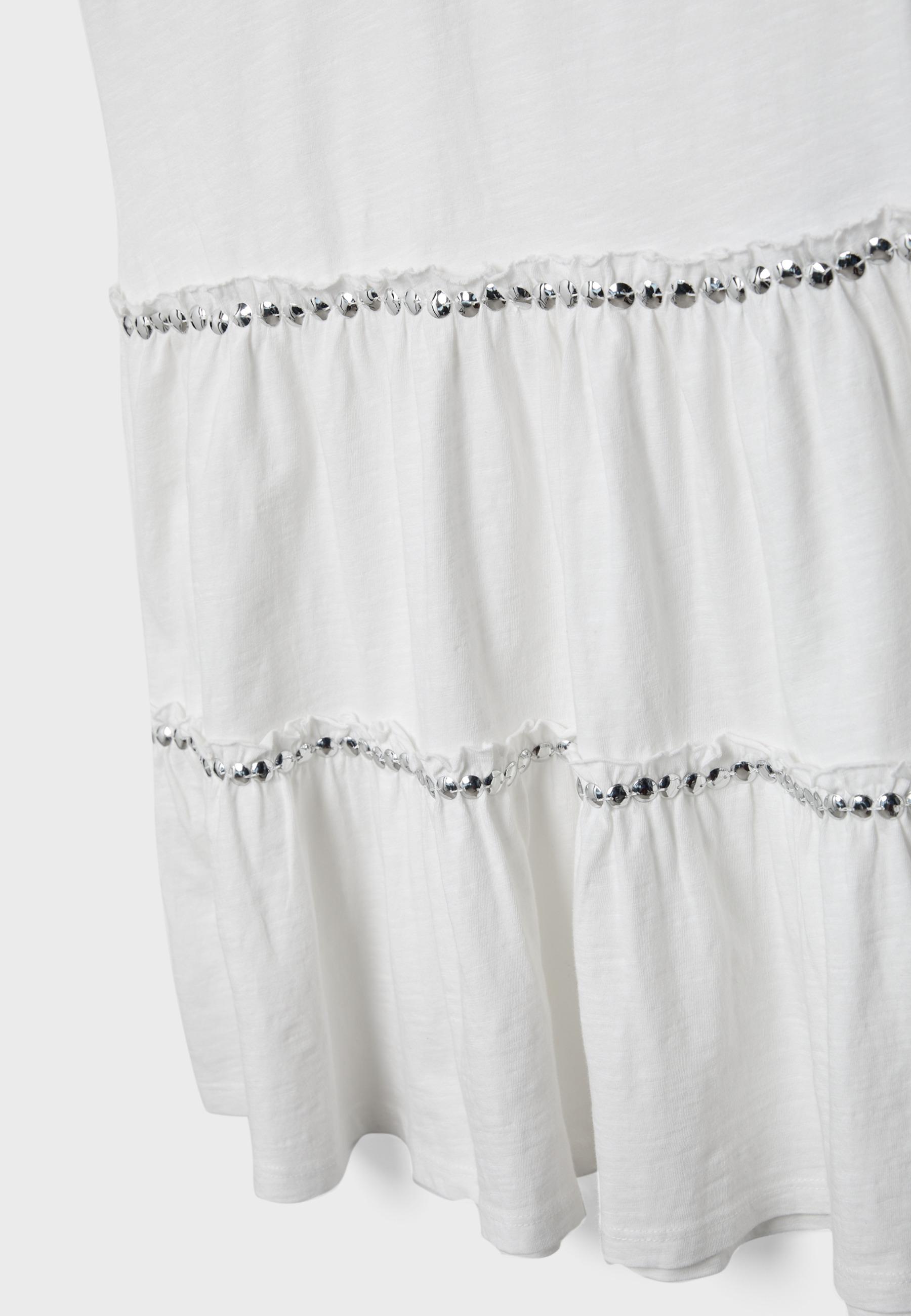 Ruffled dress with studs — Ecru
