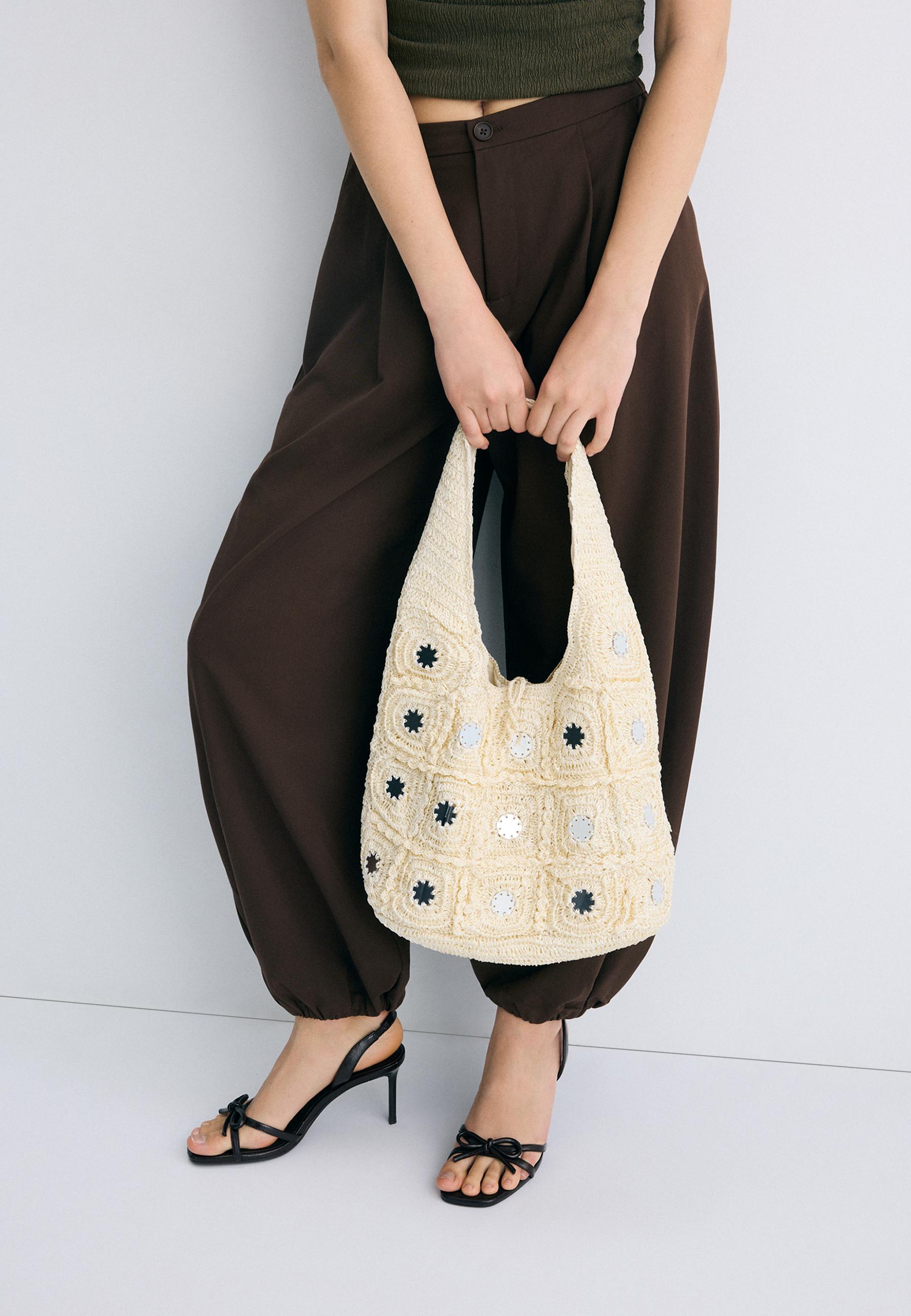 Large mirrored shoulder bag — Ecru