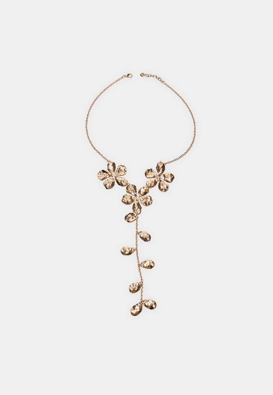 Stradivarius Lariat Flower Necklace Gold Os