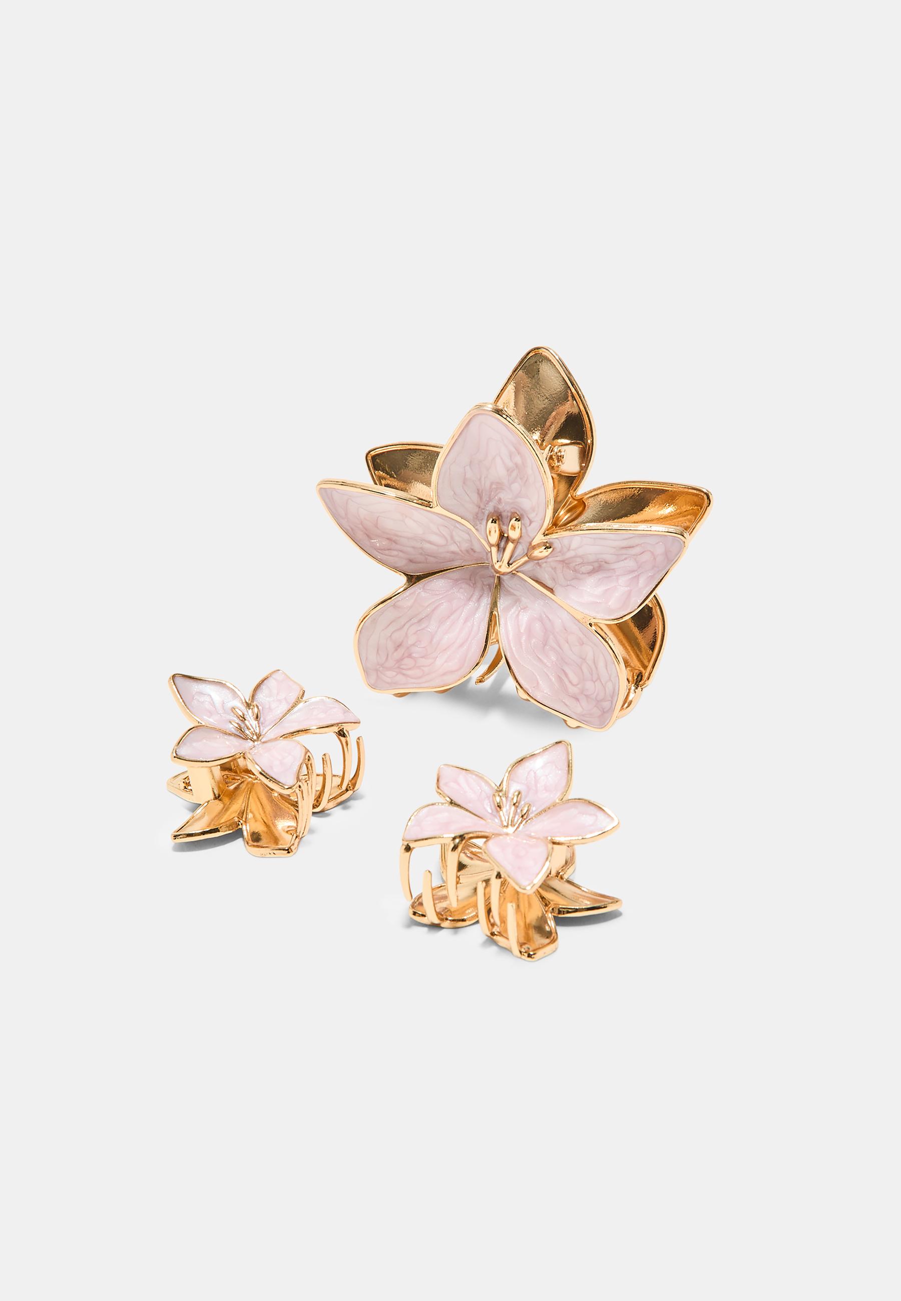 Set of 3 flower clips — Pastel pink