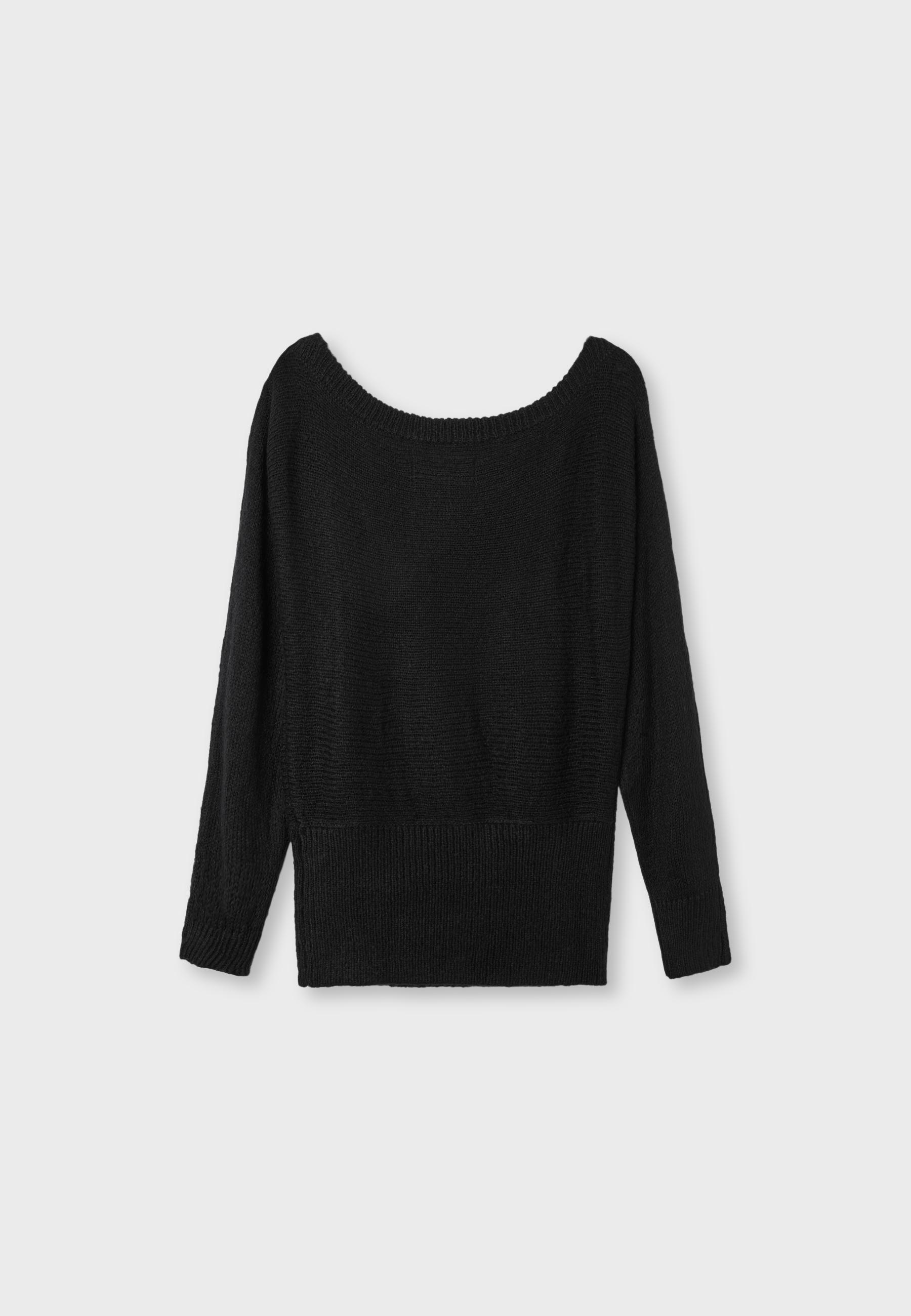 Boat neck waistband jumper — Black