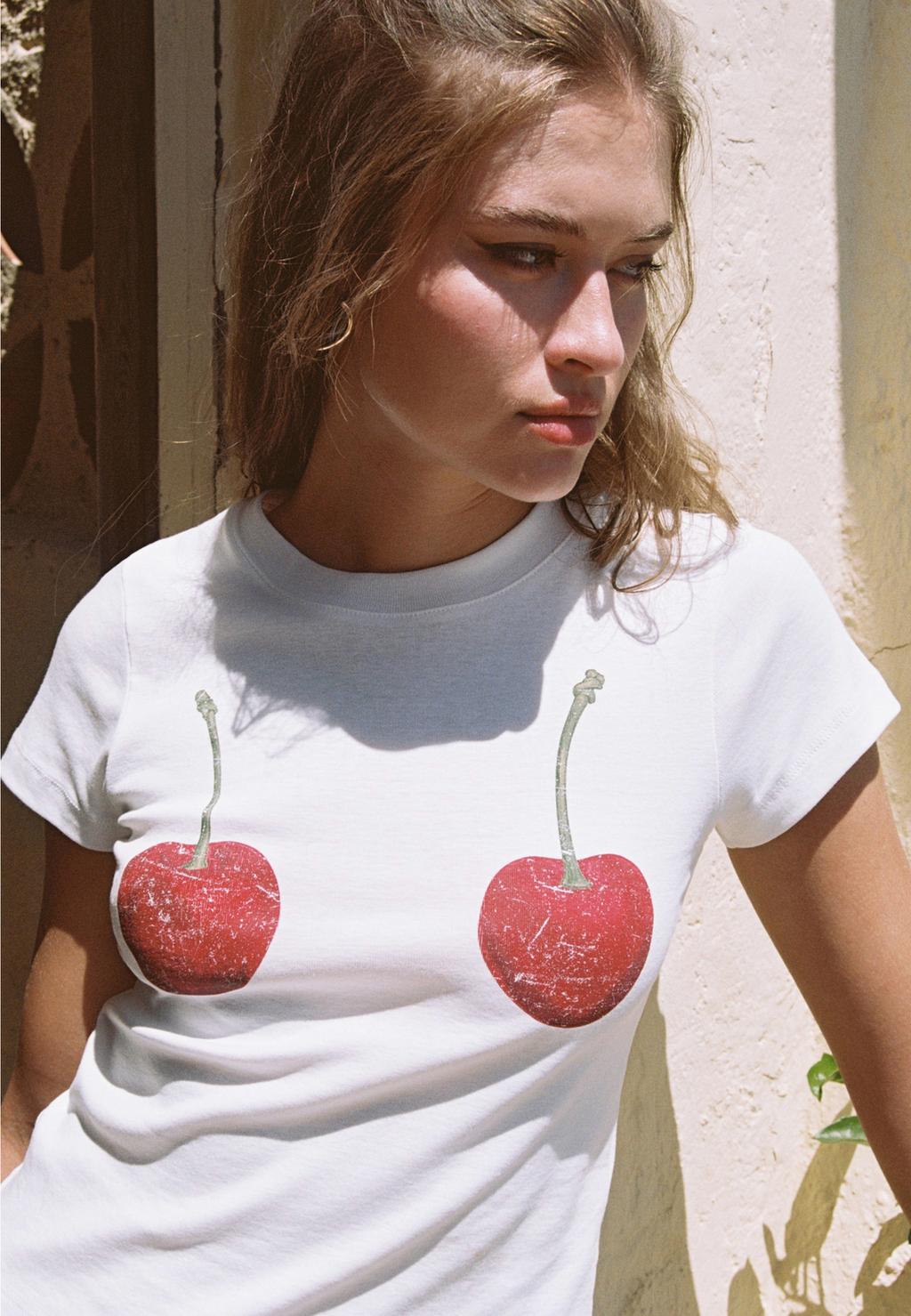 T-Shirt mit kurzen Ärmeln und Kirsch-Motiv