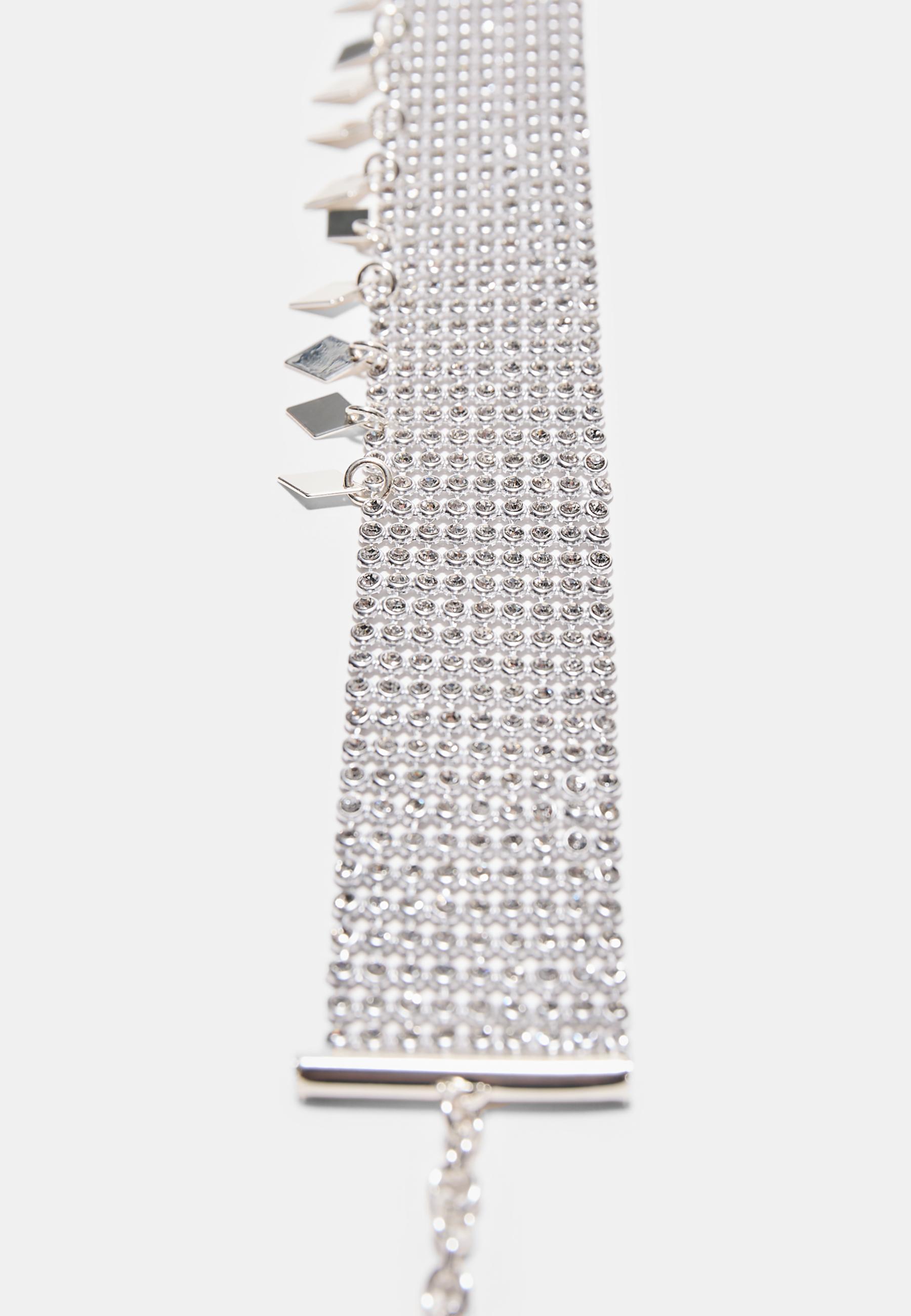 Rhinestone charm choker necklace — Grey