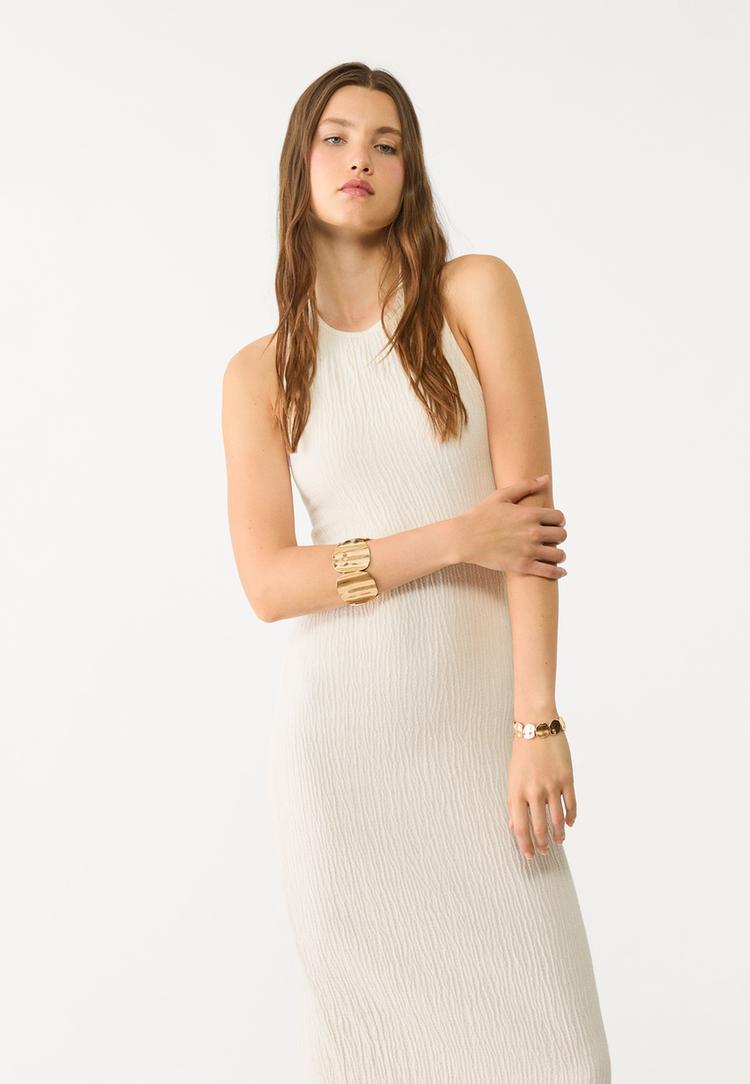 vestido midi halter textura