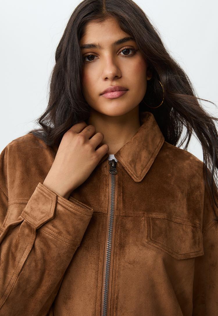 faux suede jacket with buckles