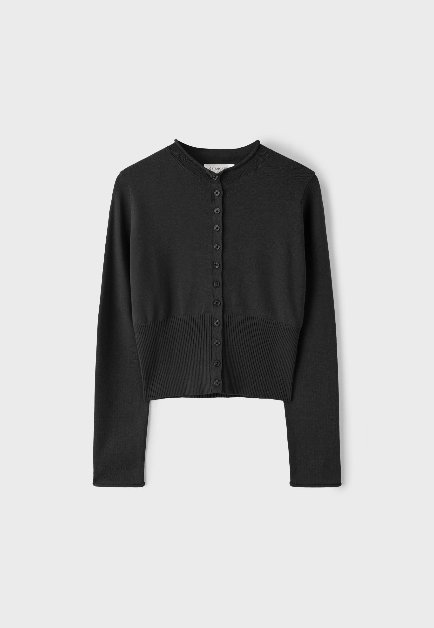 Fitted stand collar cardigan — Black
