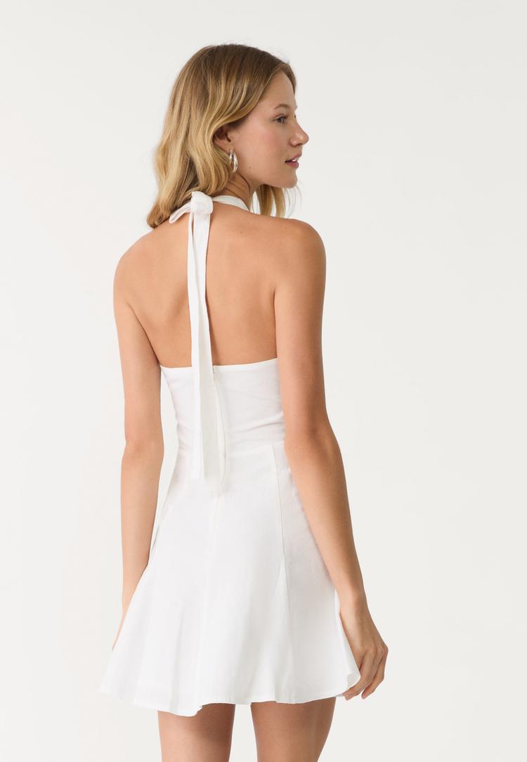 vestido corto halter con lino