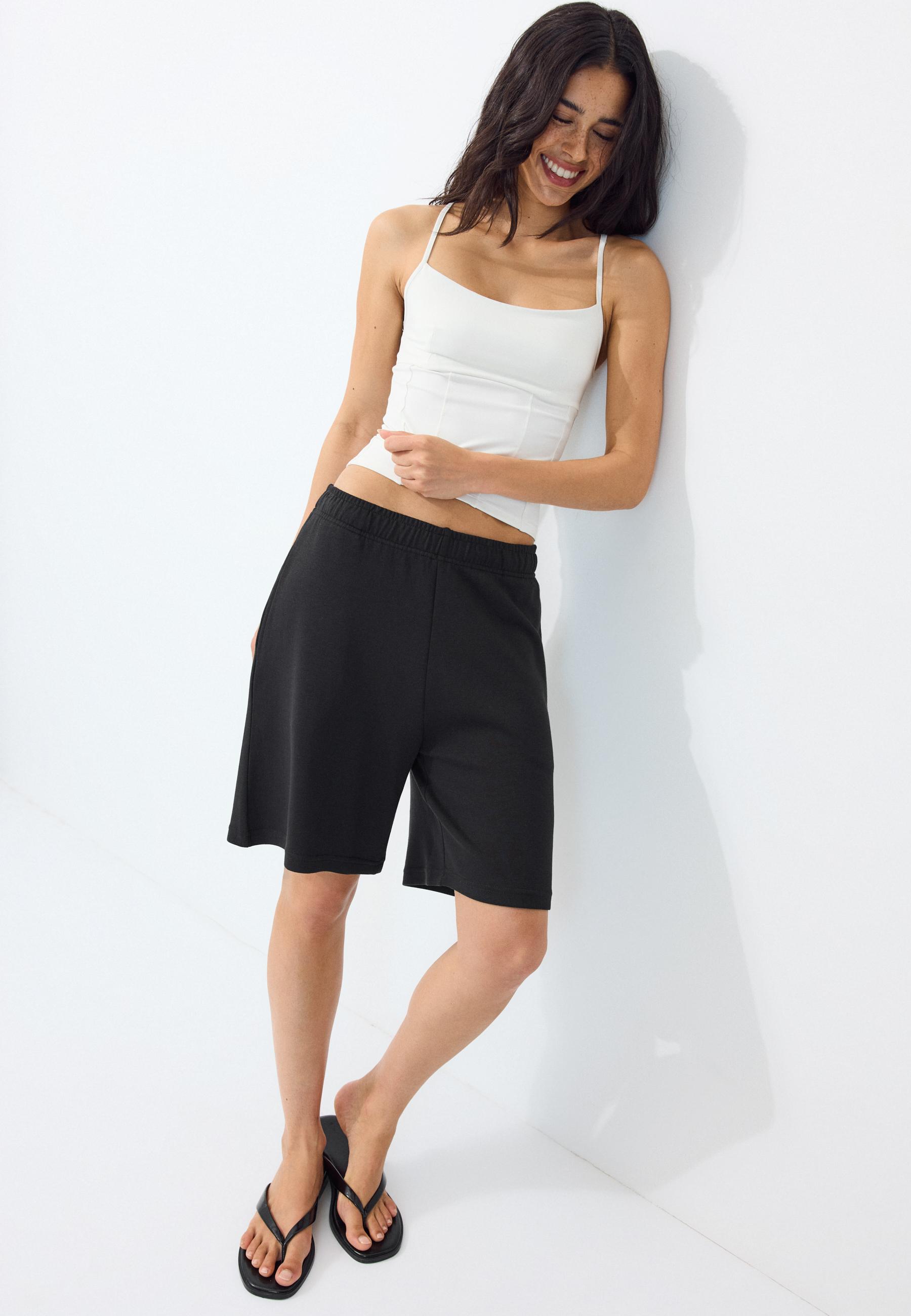 Acid wash plush Bermuda shorts — Black