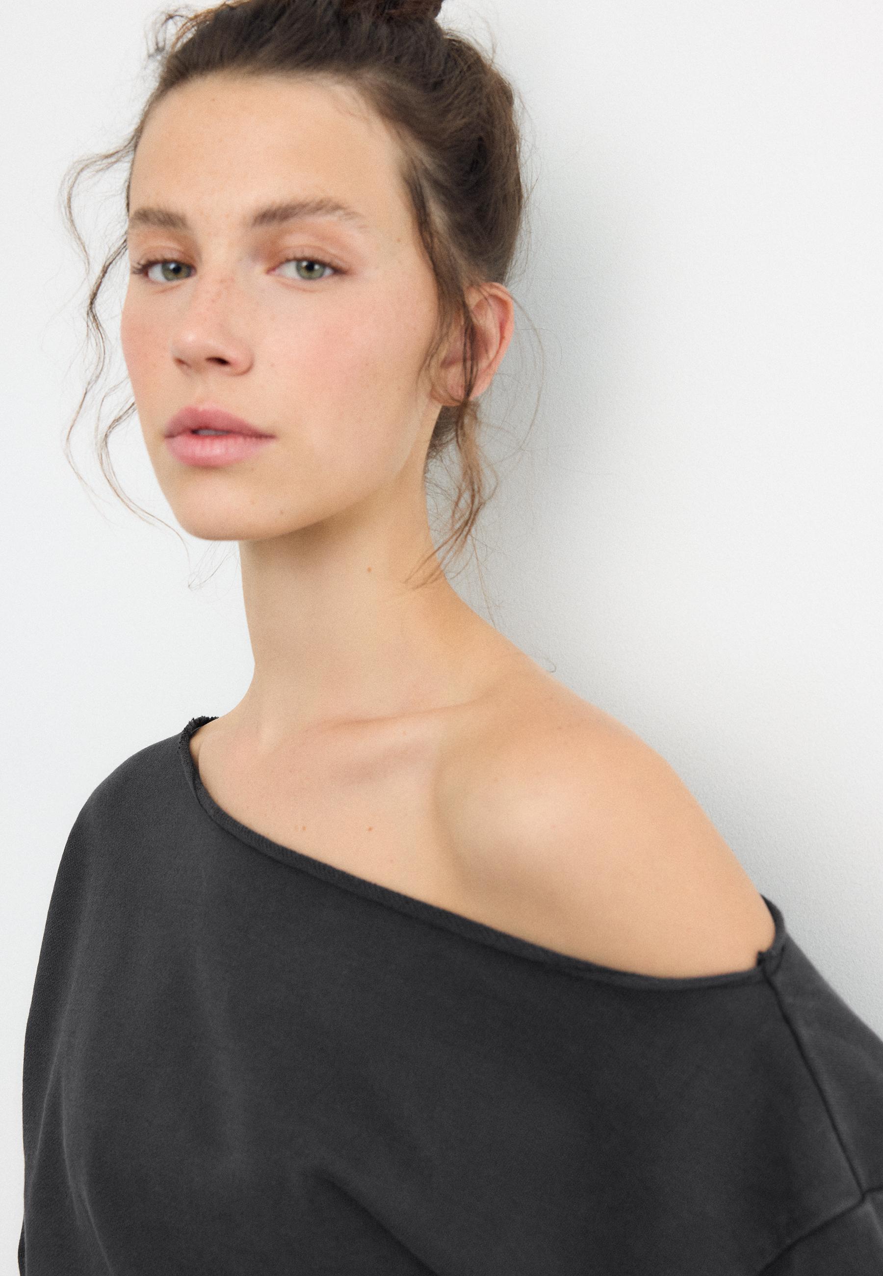 Washed effect cropped sweatshirt — Dark grey