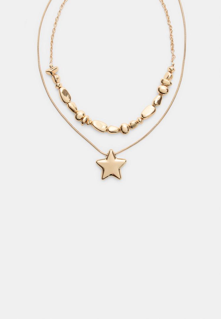 Stradivarius Set De 2 Coliere Cu Amuletă Stea Auriu Os