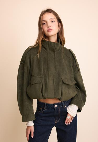 Oversize faux suede jacket — Khaki 2