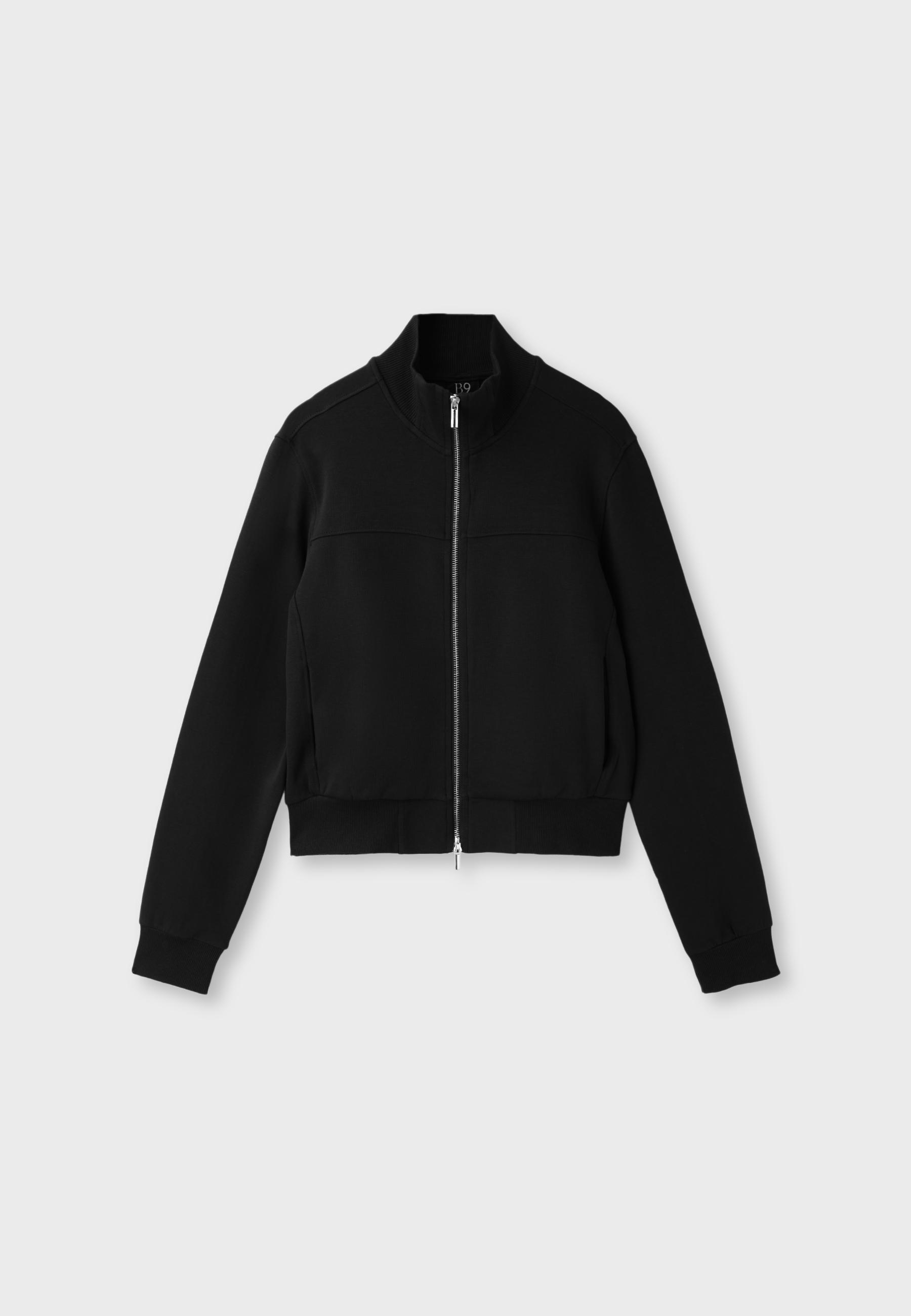 B09 Cropped High-Neck Zip-Up Sweatshirt — Black