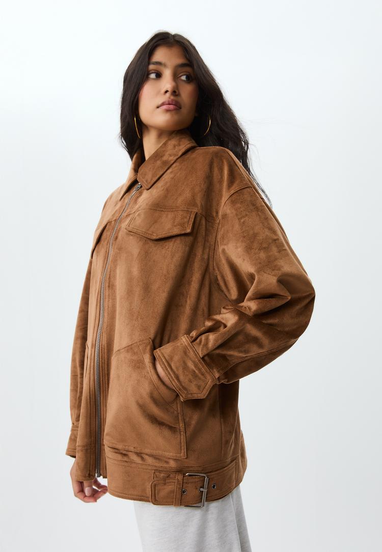 faux suede jacket with buckles
