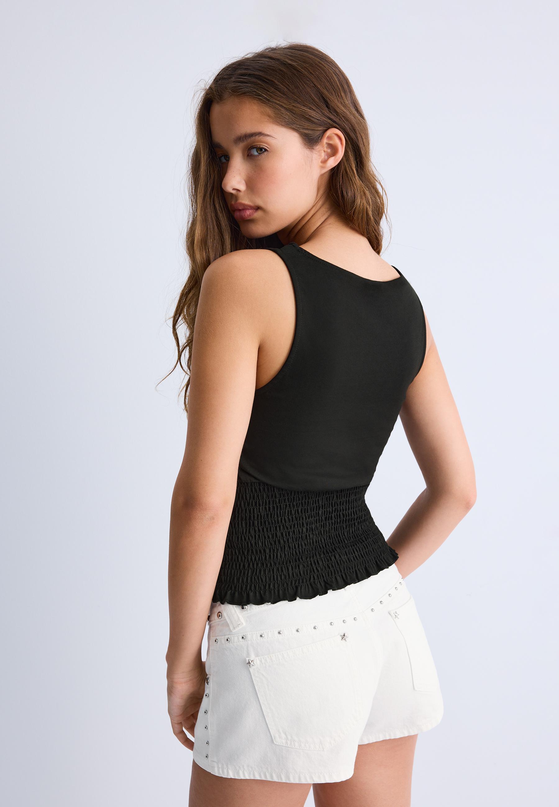 Elasticated T-shirt — Black