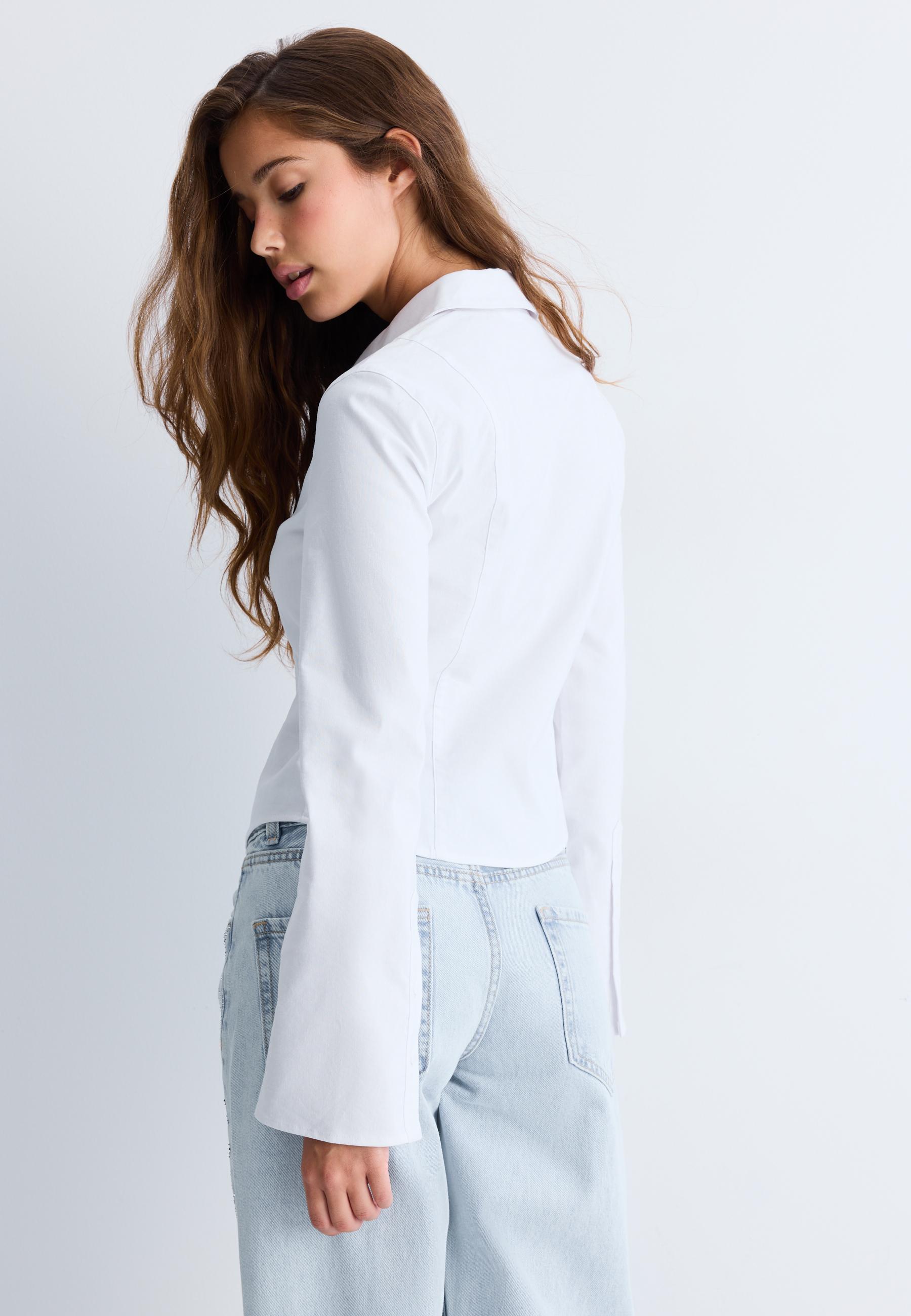 Fitted double zip bengaline shirt — White