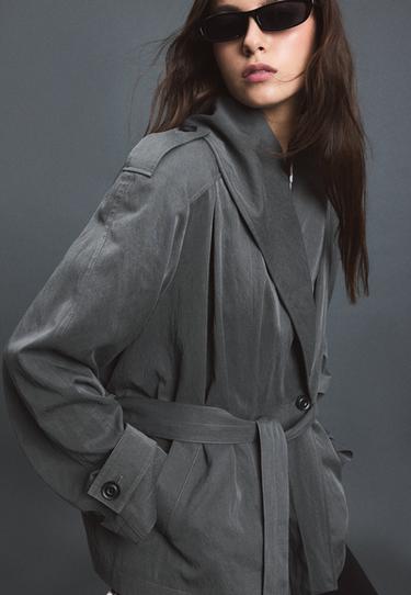 Fluid shawl neck trench coat with belt — Dark grey 6