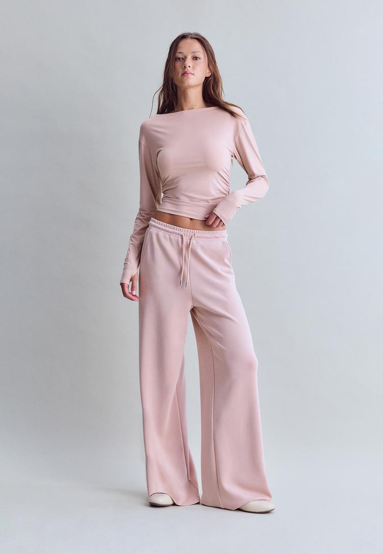Stradivarius Παντελόνι Palazzo Jogger Με Απαλή Υφή Παστέλ Ροζ Xl