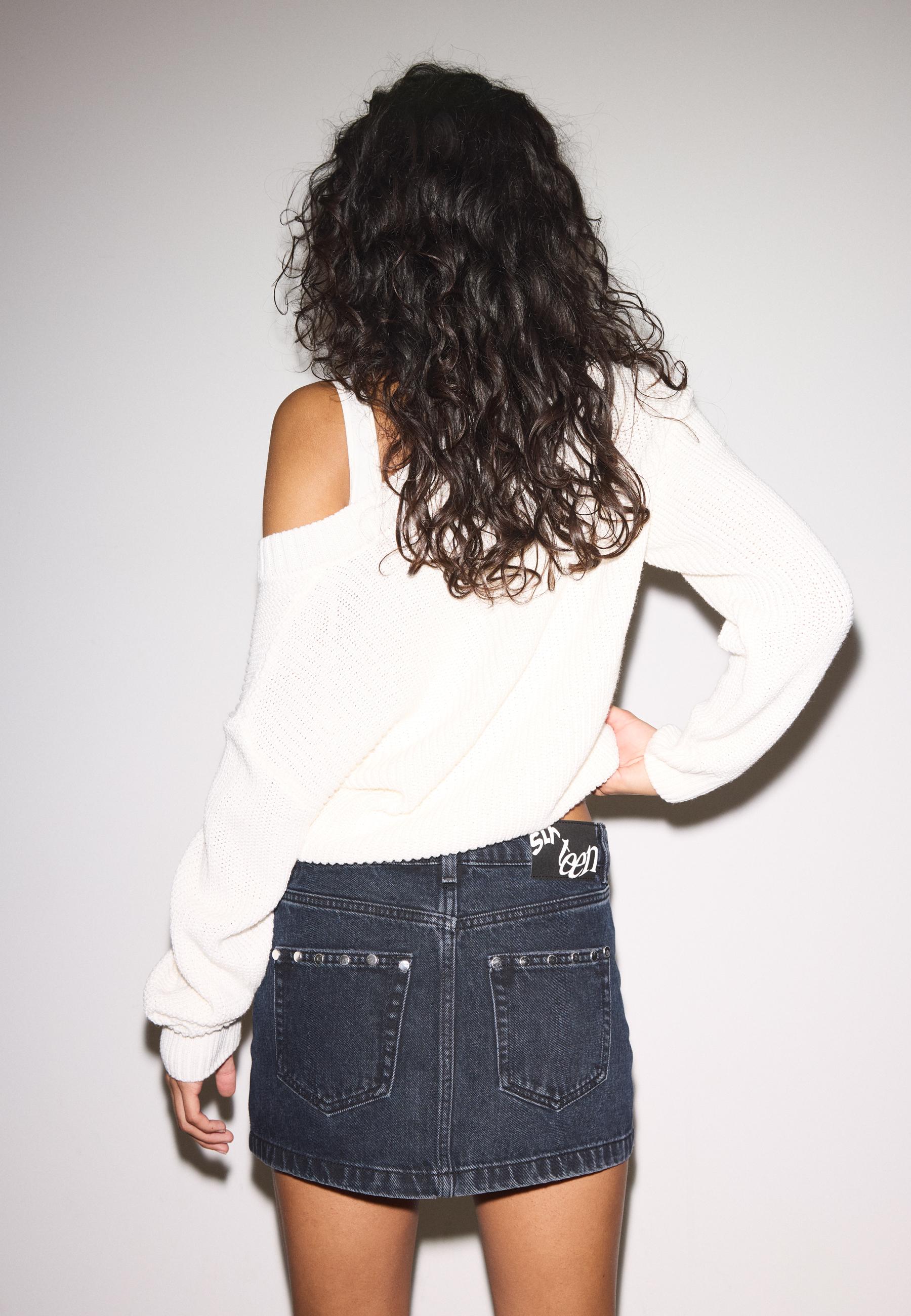 Studded denim skirt — BLACK DENIM WASHED EFFECT