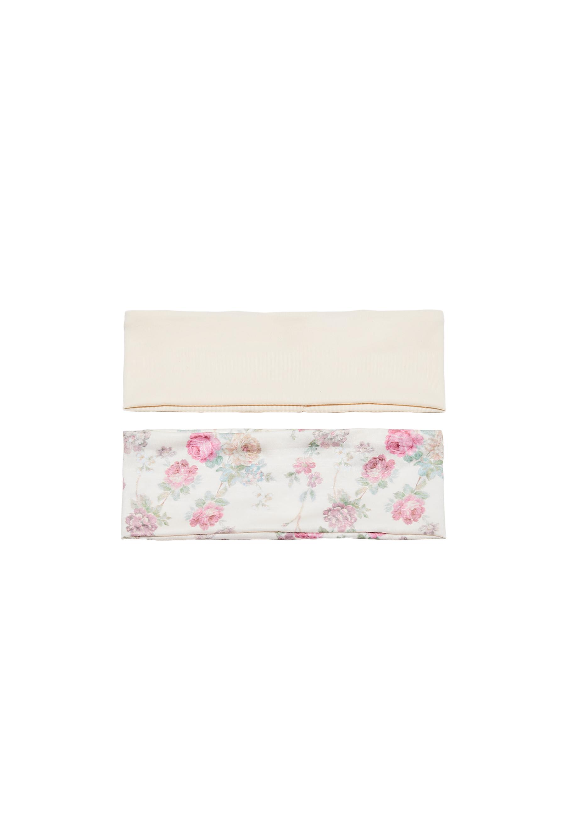 Set of 2 floral print elasticated hair bands — Ecru