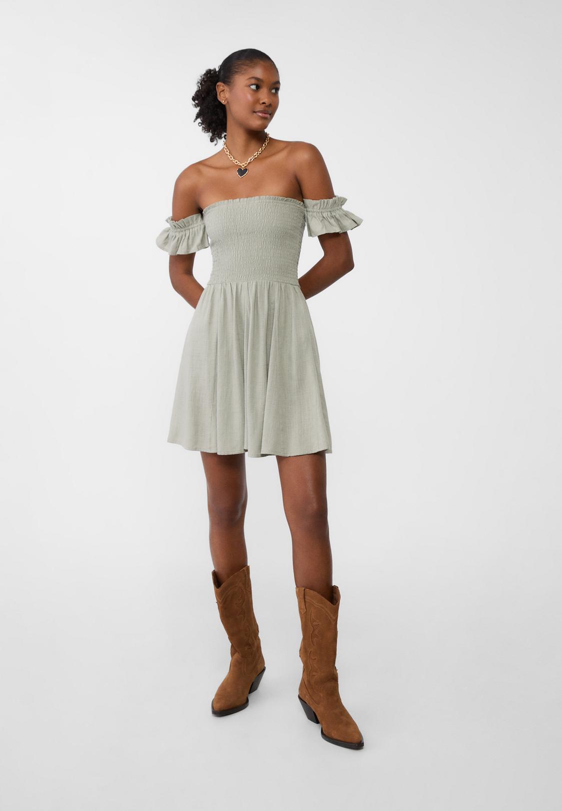 Robe Courte Robe Verte Fluide Robe Courte Fluide En Lin Mode Femme - Main Image