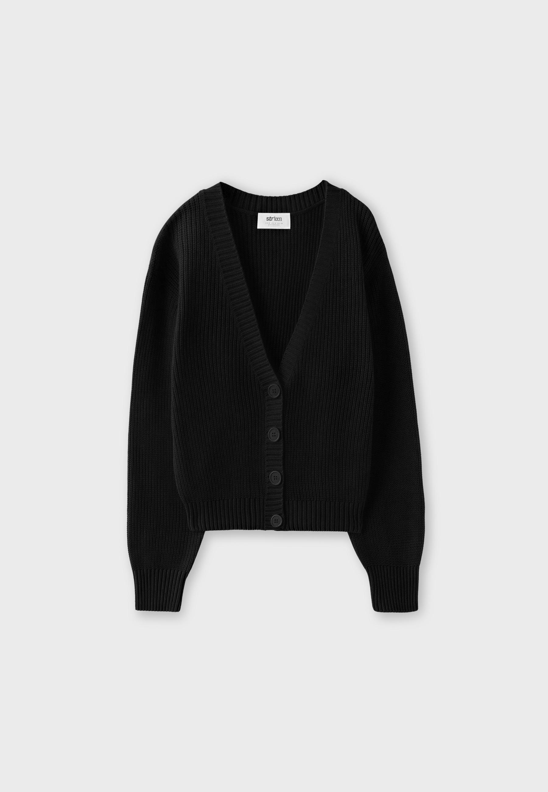 V-neck knit cardigan — Black