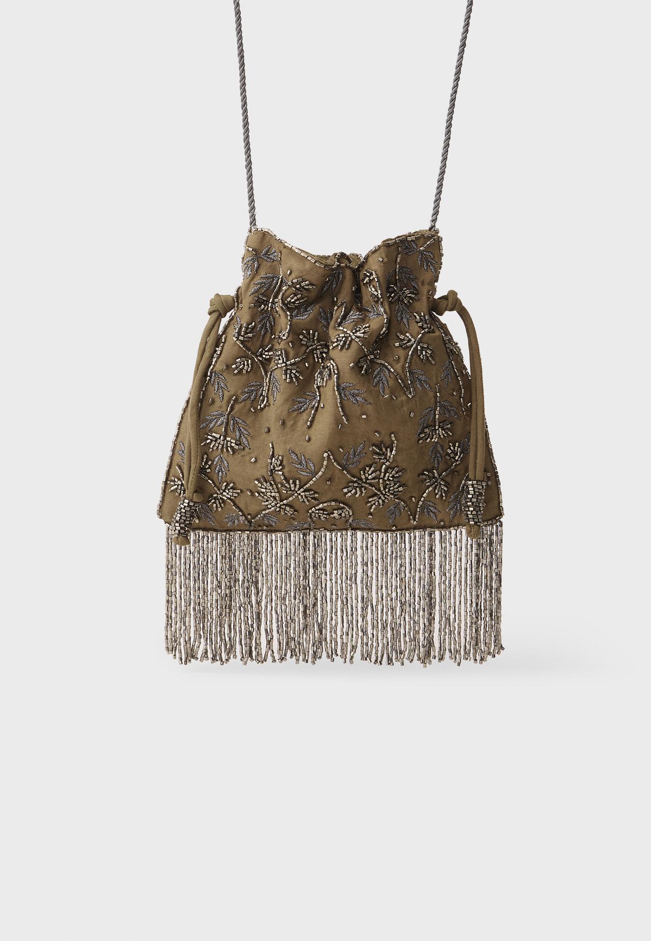 Beaded fringed crossbody bag — Khaki
