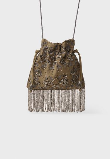 Beaded fringed crossbody bag — Khaki 1
