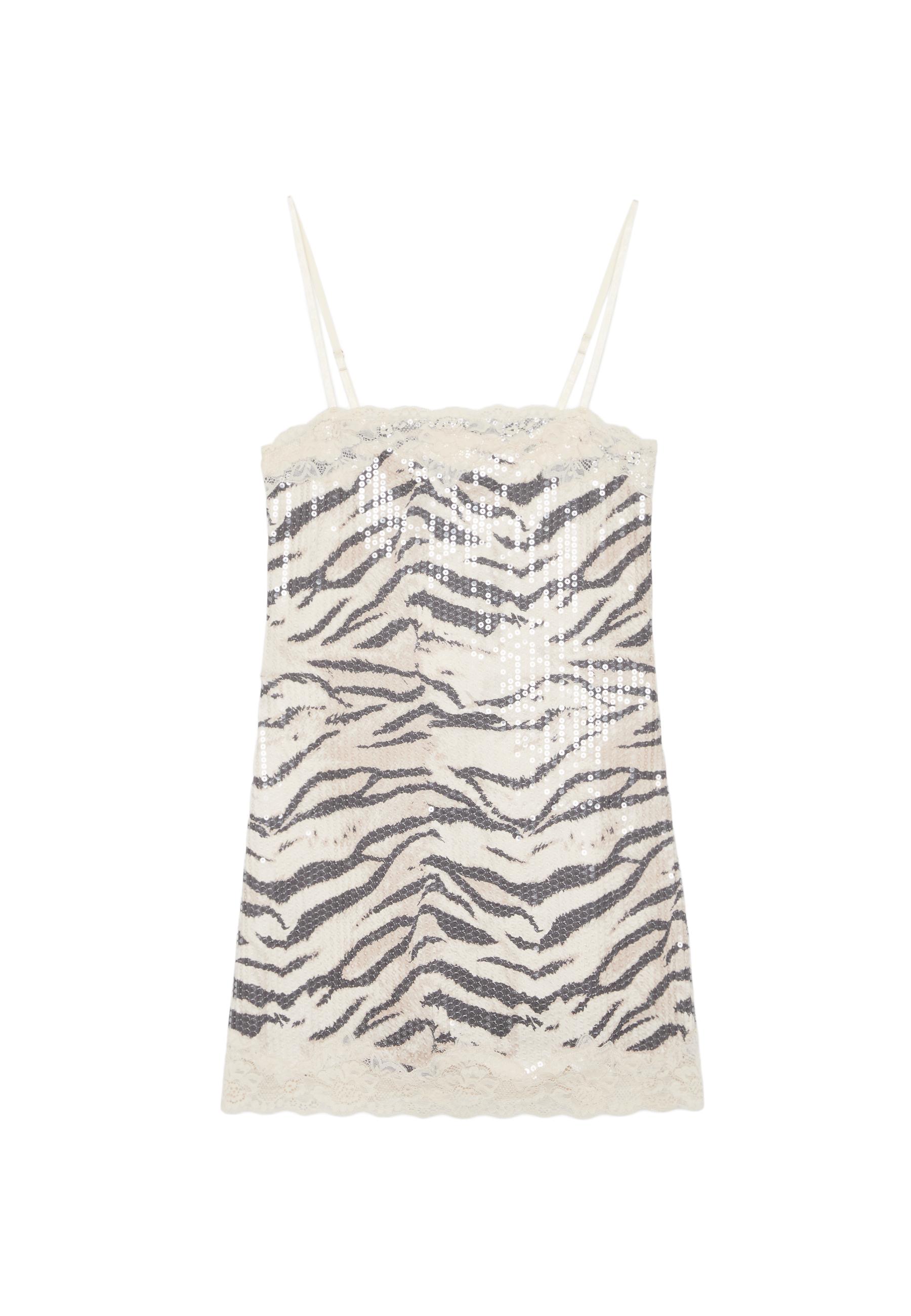 Short sequin animal print dress — Beige