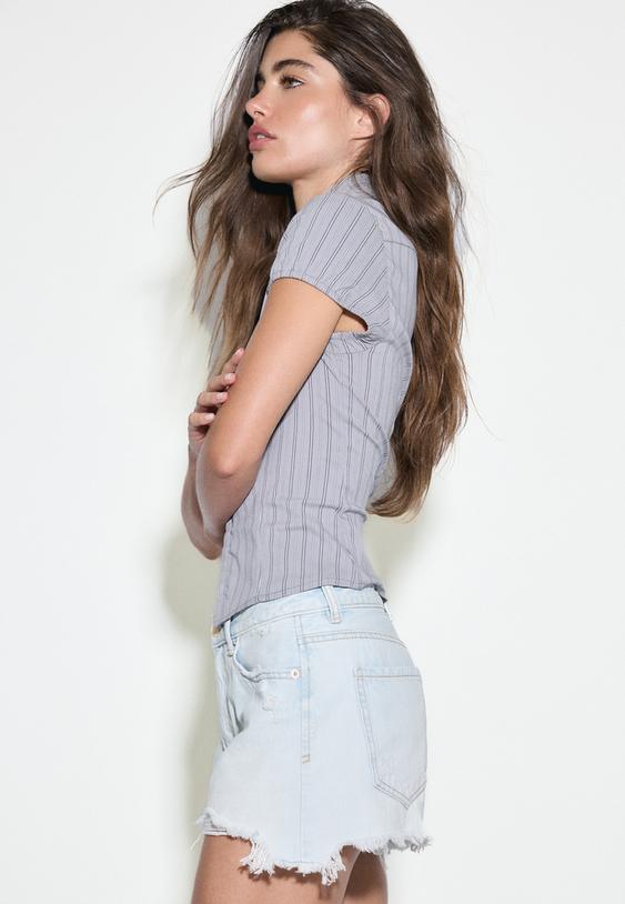 d75 shorts in denim strappati