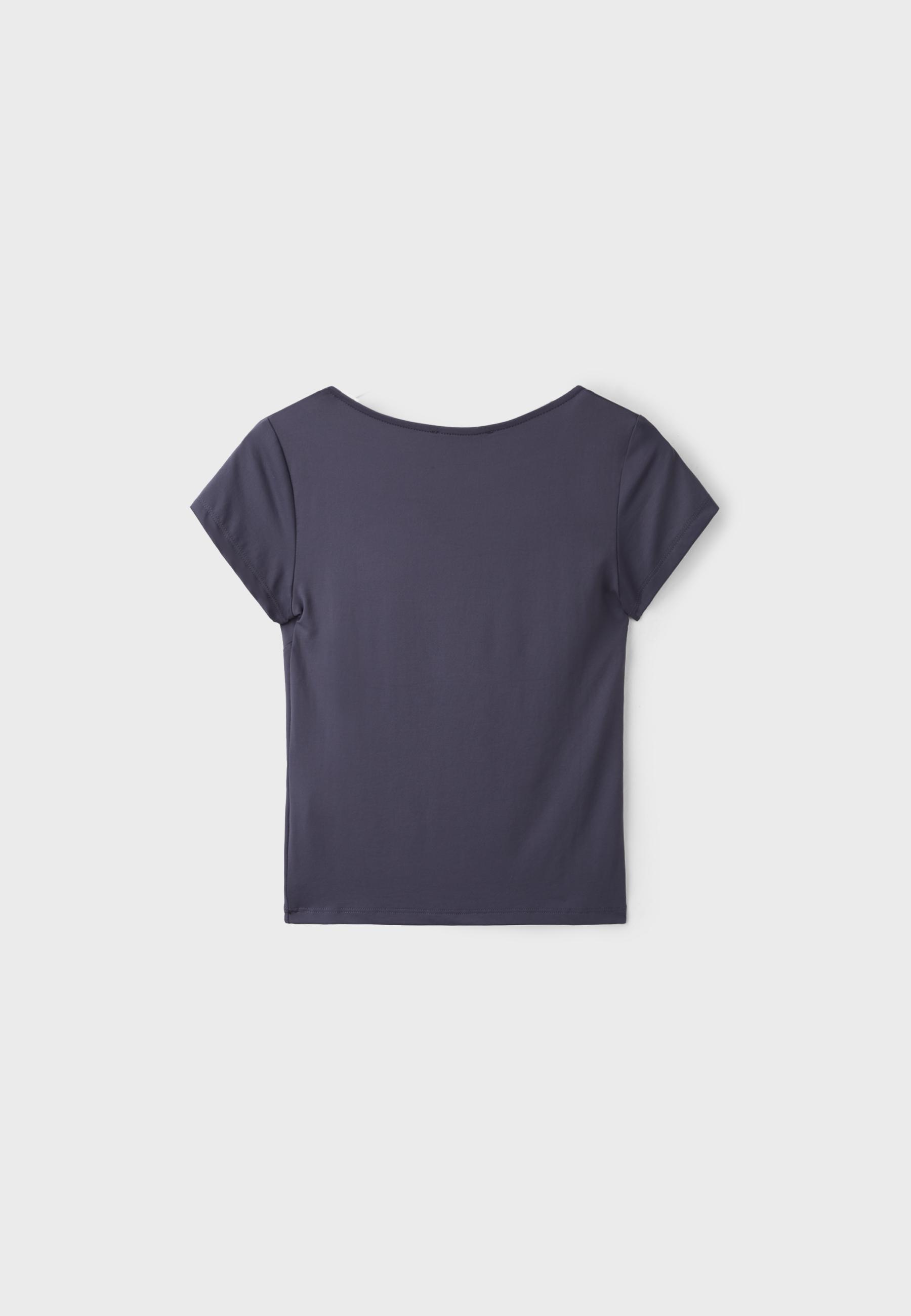 Polyamide V-neck cap sleeve T-shirt — Dark grey