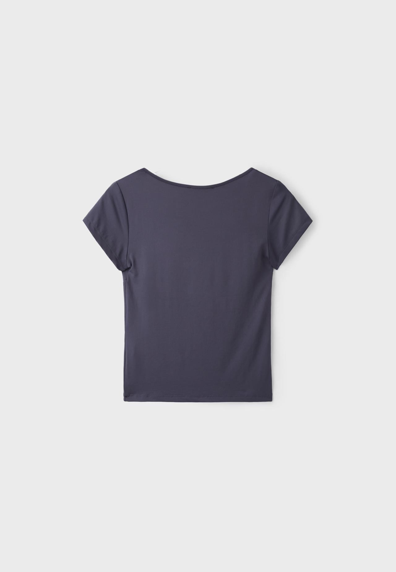 Polyamide V-neck cap sleeve T-shirt — Dark grey