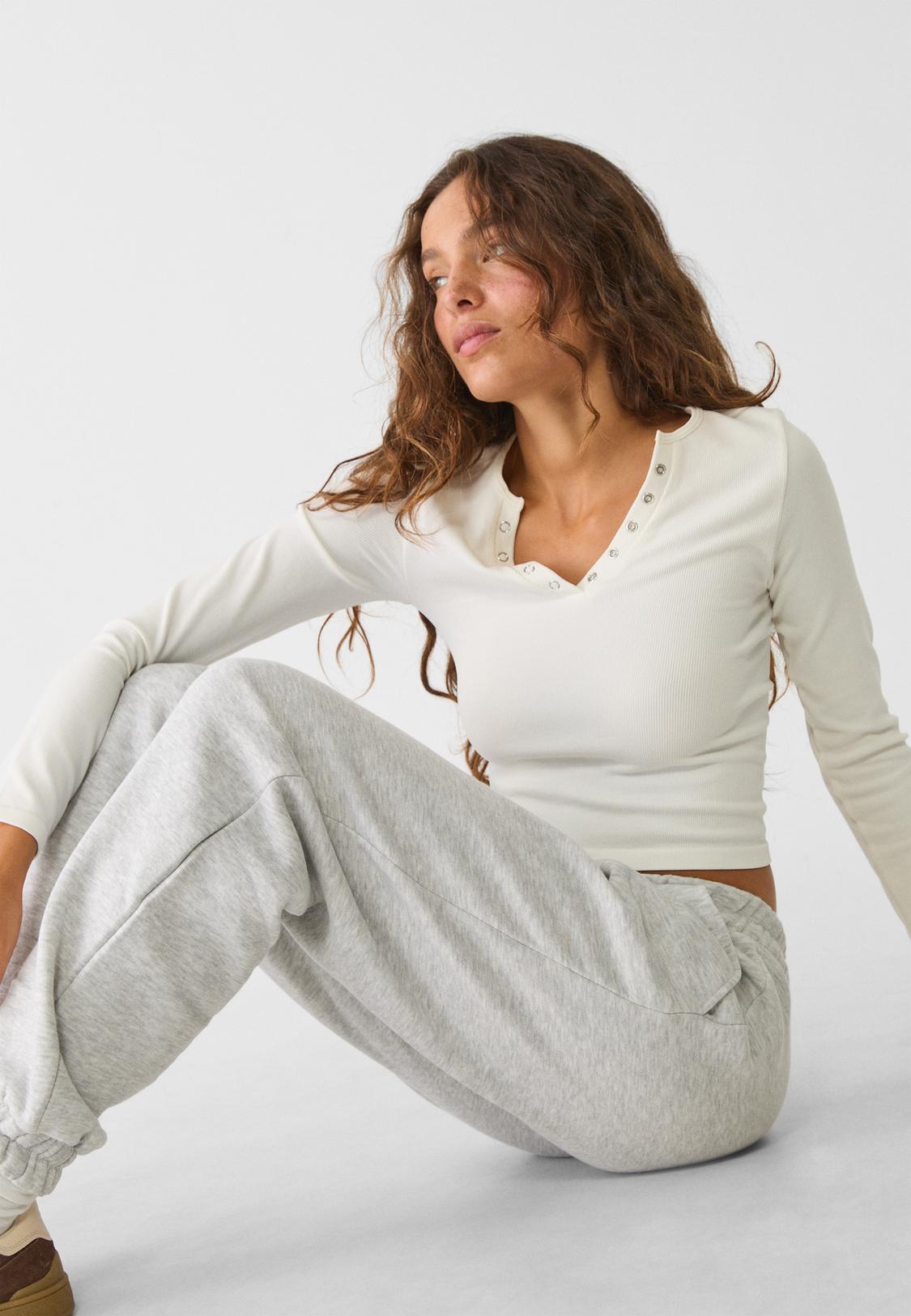 Stradivarius Jogging Jambe Large Jogger Boyfriend En Molleton Mode