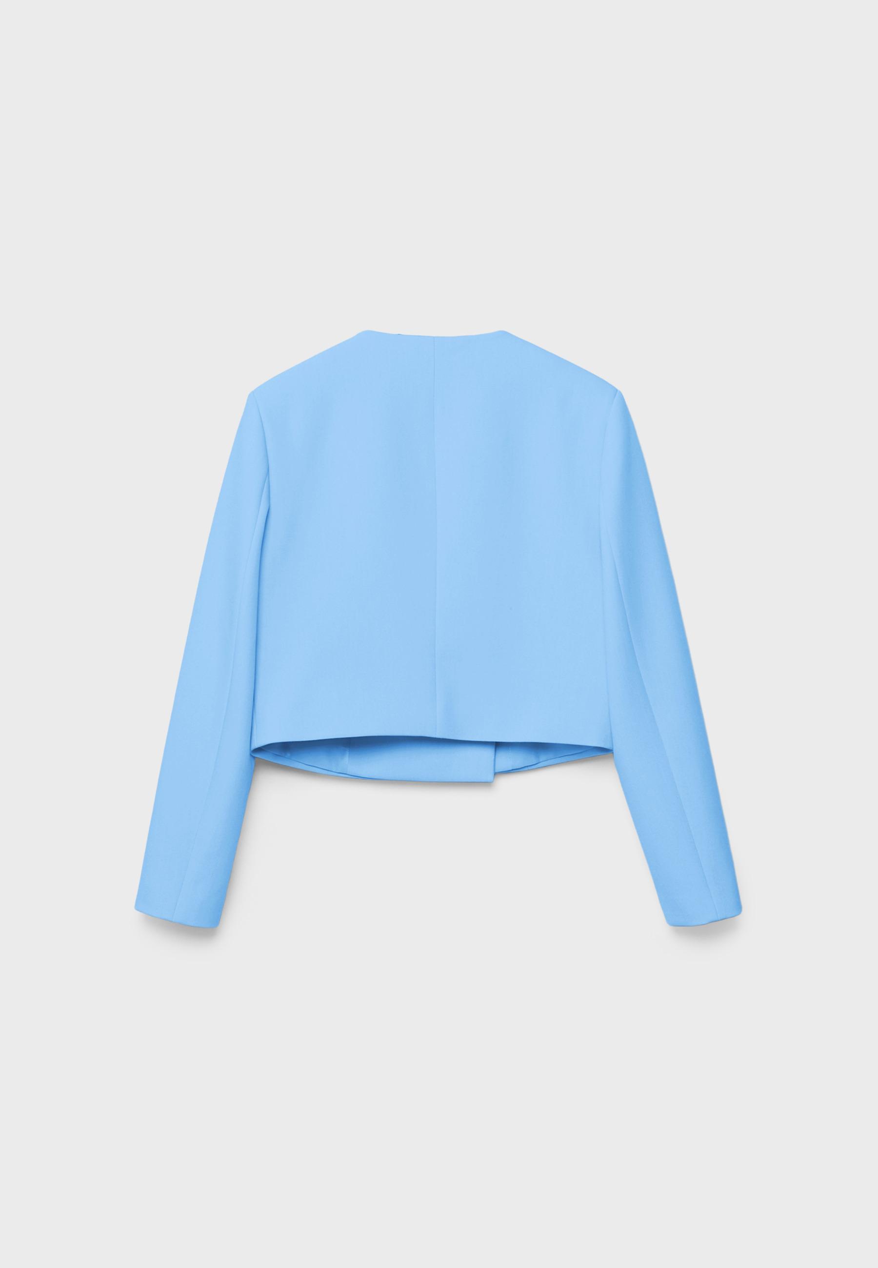 Cropped round neck blazer — Sky blue