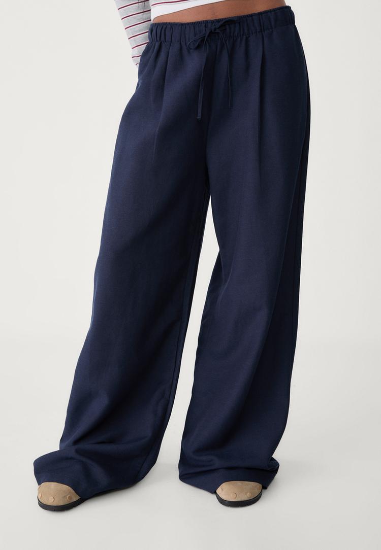pantalon wide leg con lino