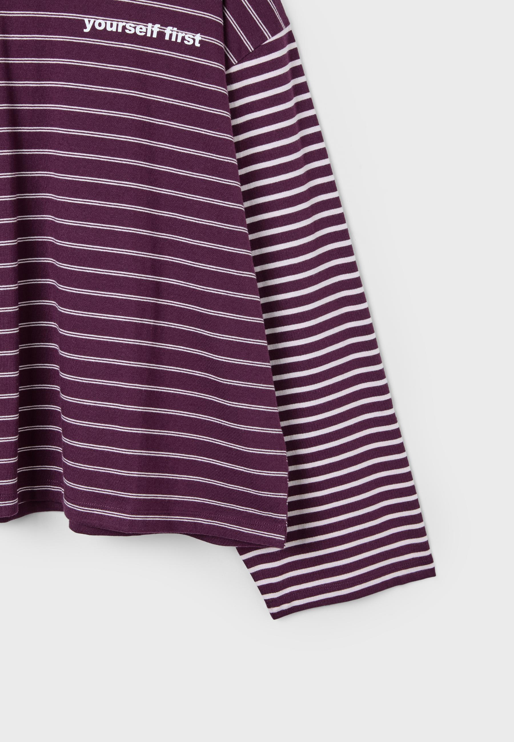 Long sleeve striped slogan T-shirt — Dark purple