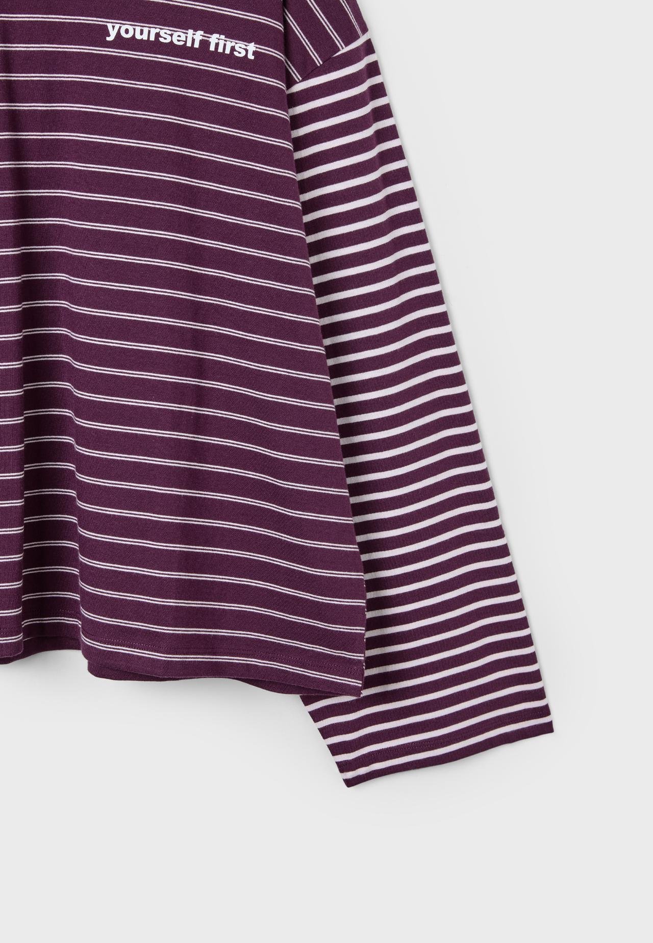 Striped text long sleeve T-shirt — Dark purple