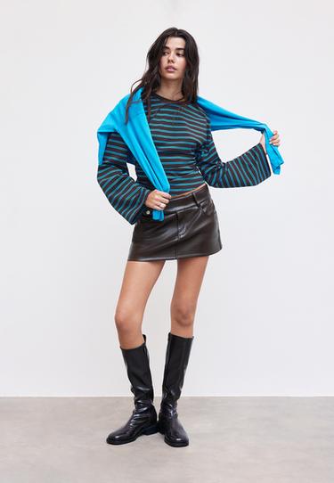 Leather effect hammer-waist mini skirt — Brown 2