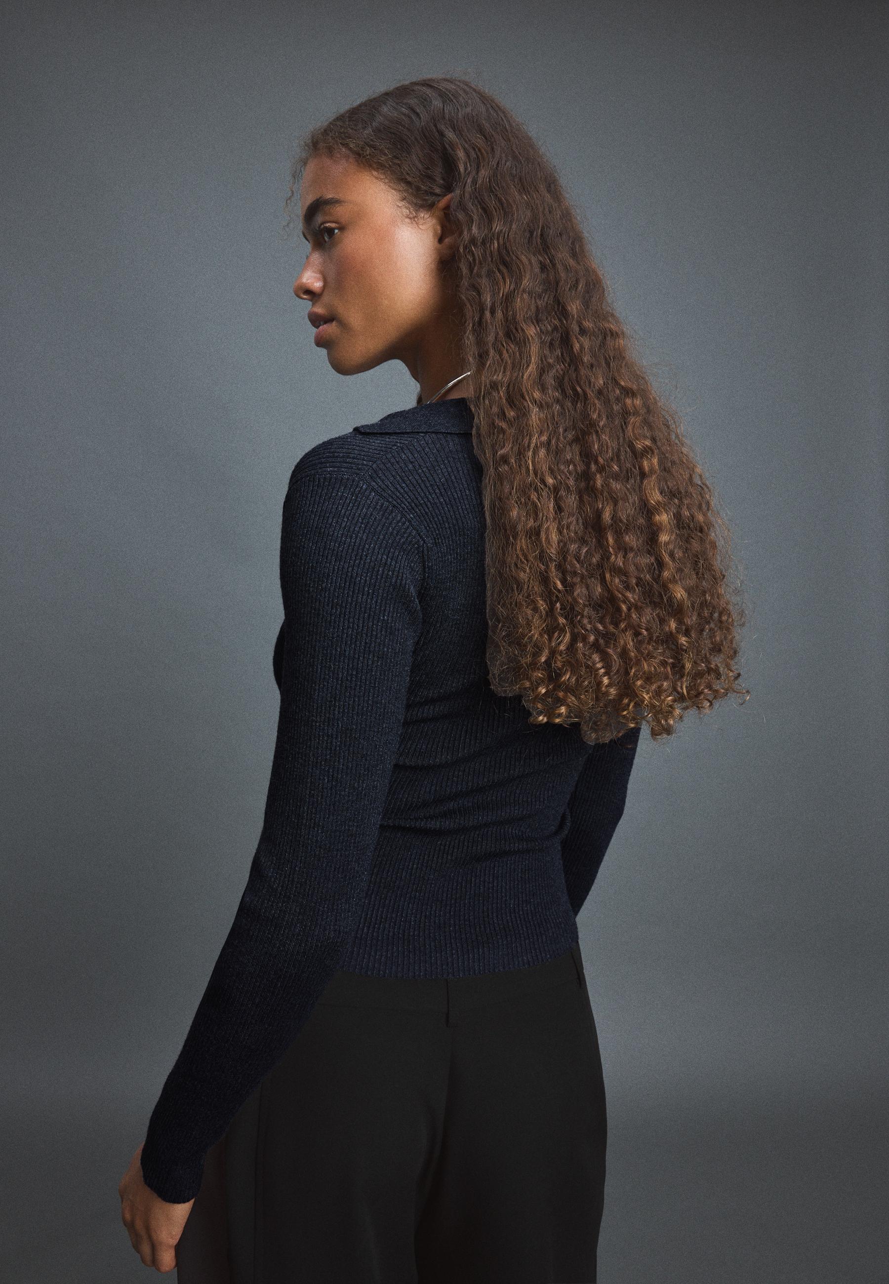 Polo collar knit jumper with pockets — Dark grey
