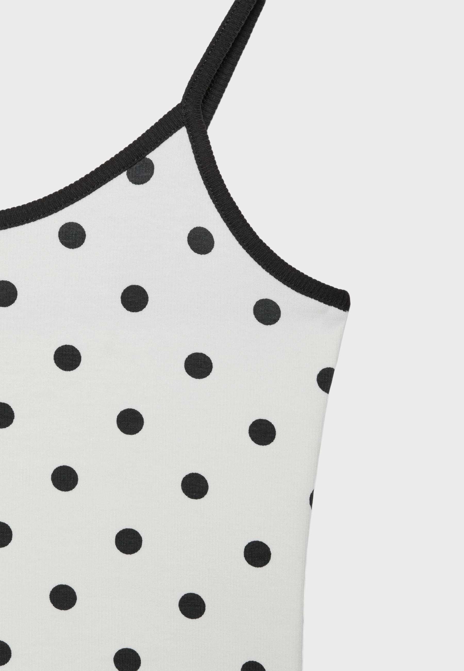 B07 Ribbed polka dot strappy top — Ecru