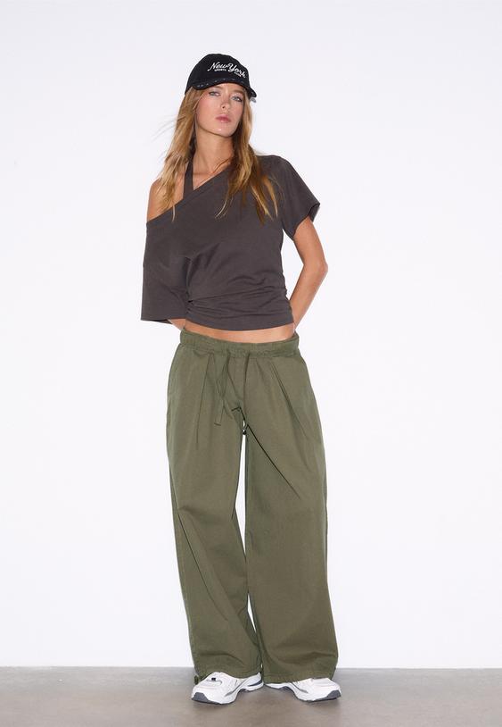 Stradivarius Pantalon Barrel Popeline Stoppers Kaki 42