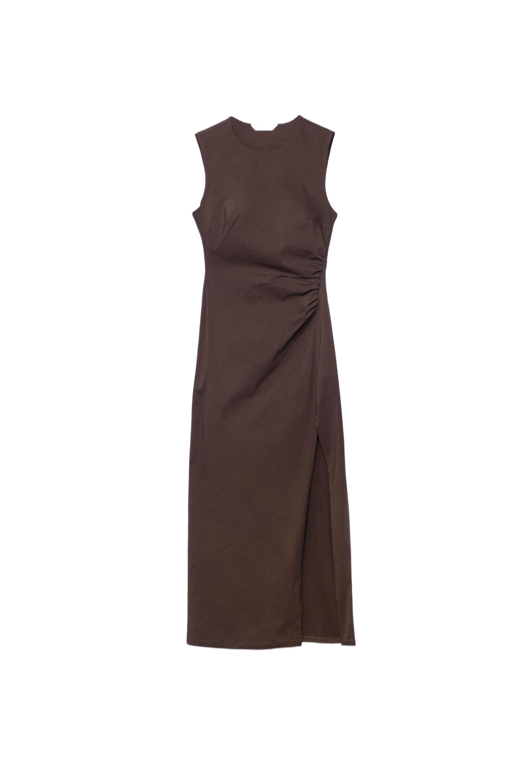 Sleeveless Bengaline midi dress — Brown