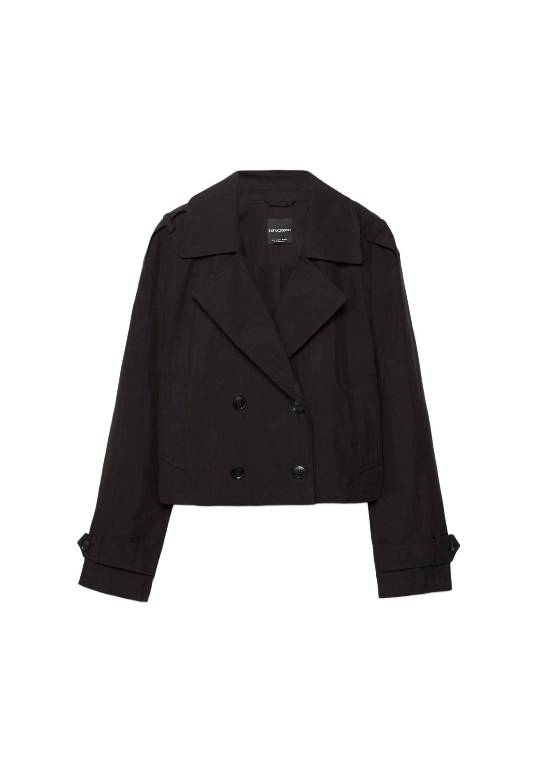 Short double-breasted trench coat — Black