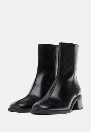 Flat leather effect ankle boots — BLACK  3