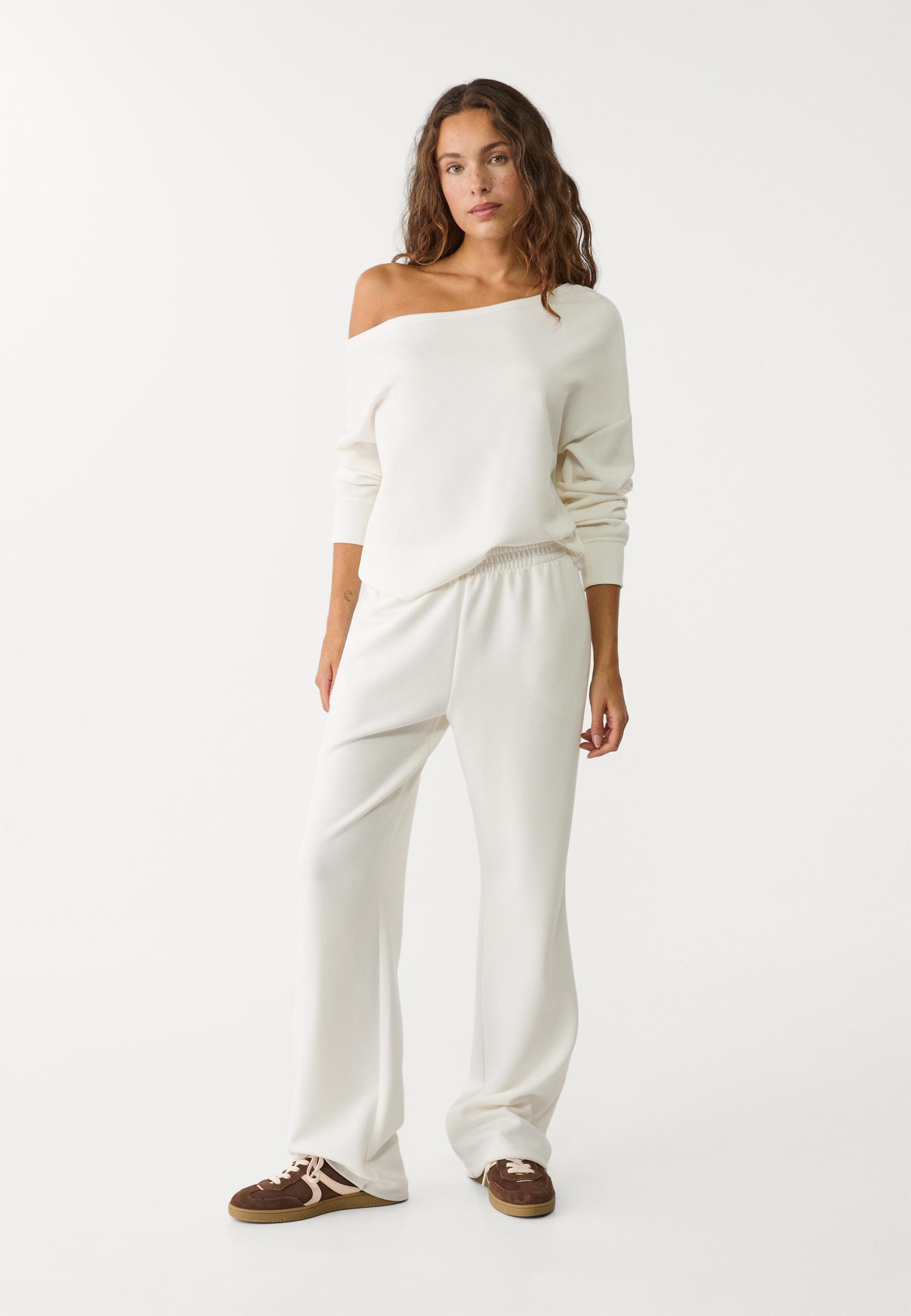 Soft-touch off-the-shoulder sweatshirt — White