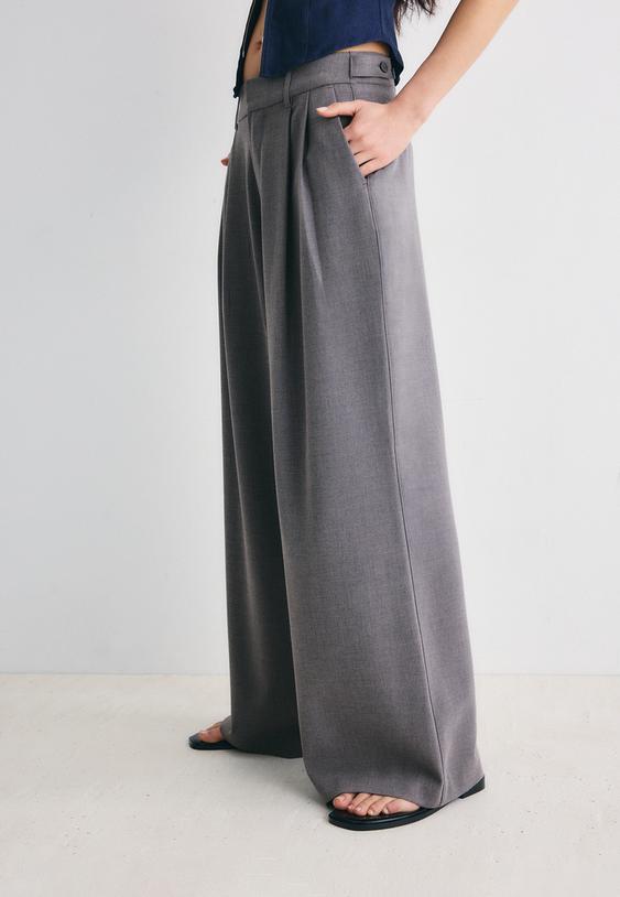 Stradivarius Pantalon Super Wide Ajustable Gris Marengo 36