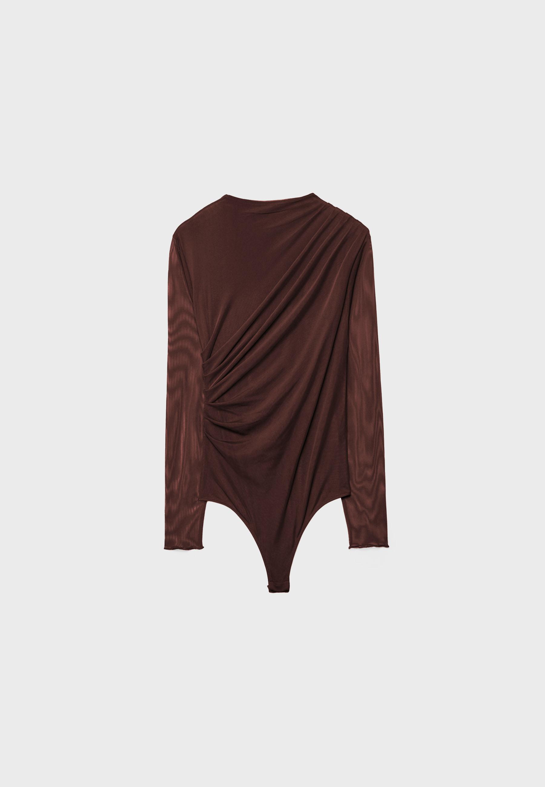 Ruched tulle bodysuit — Brown