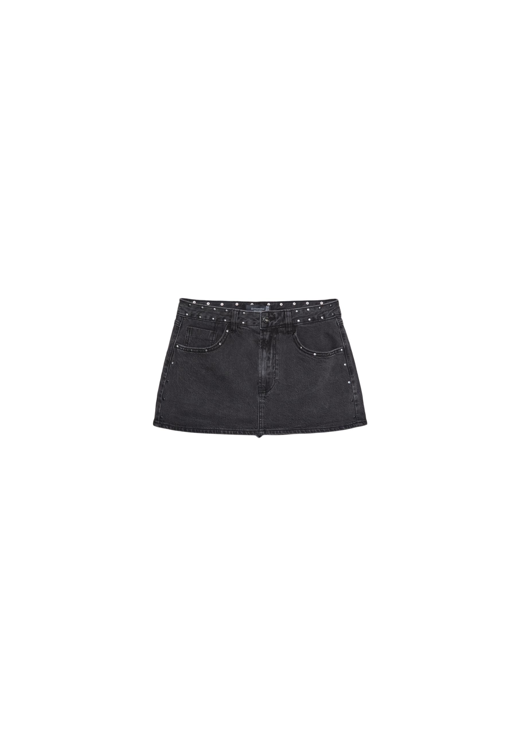 D62 studded denim skort — BLACK DENIM WASHED EFFECT