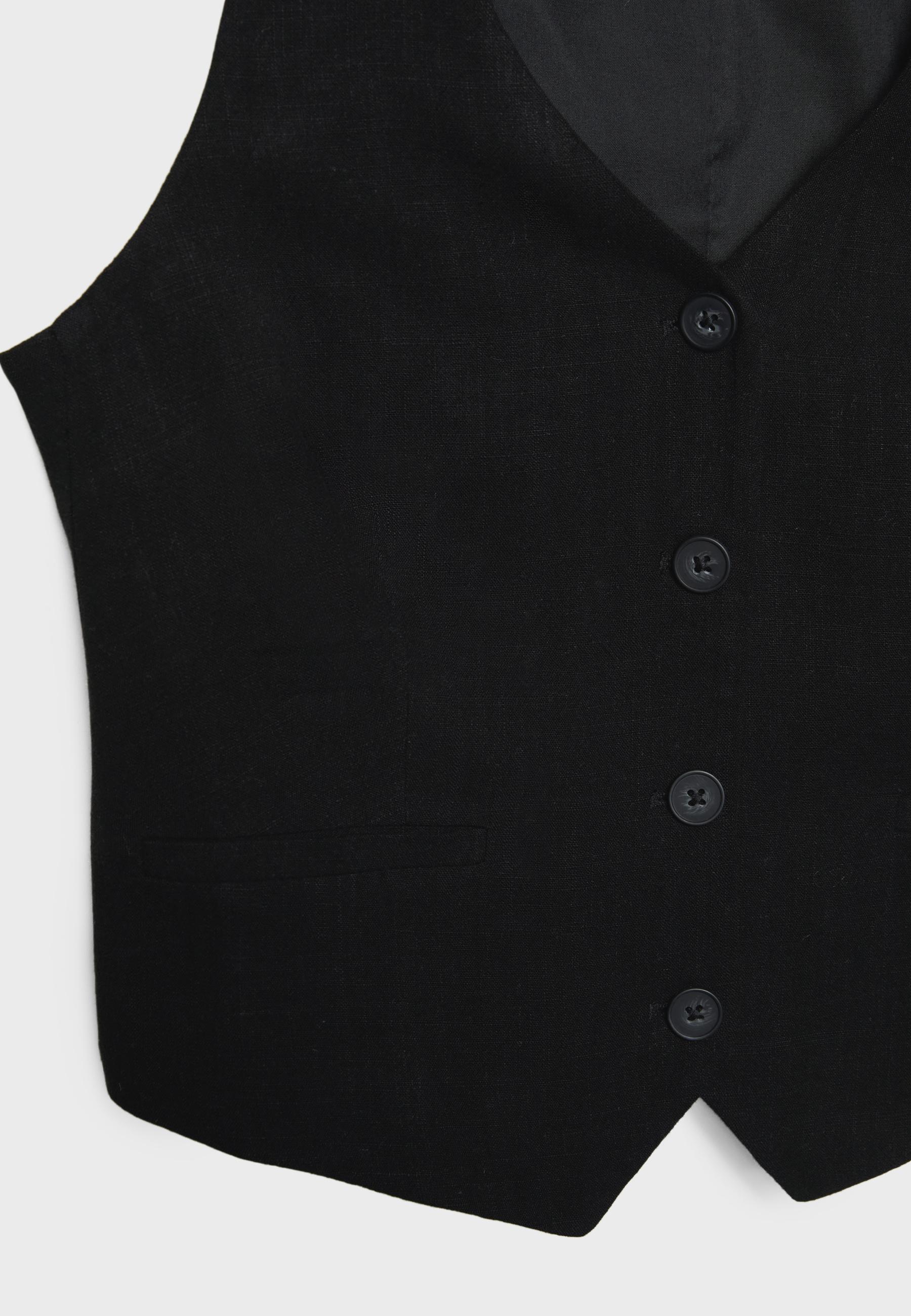Linen effect buttoned waistcoat — Black